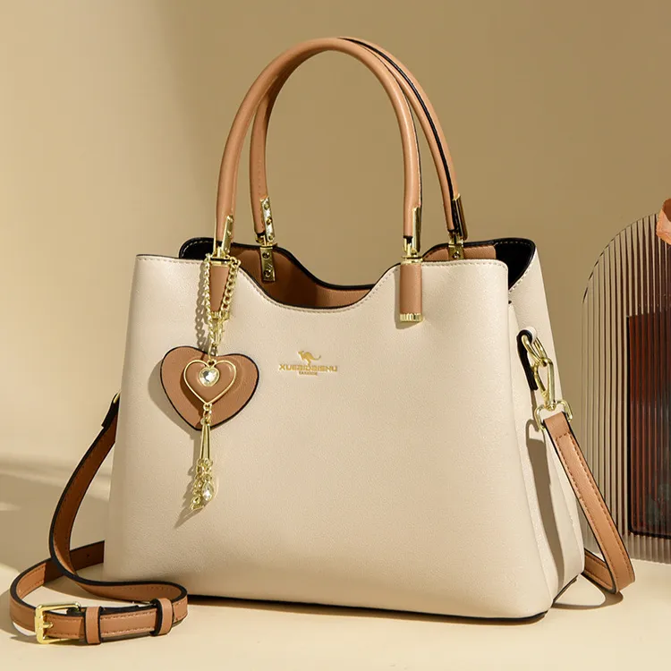 Women Fashion Casual Pendant Multi-Layer Genuine Leather Handbag