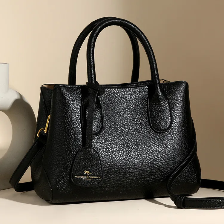 Women Fashion Casual Solid Color Soft Genuine Leather Large Capacity Handbag