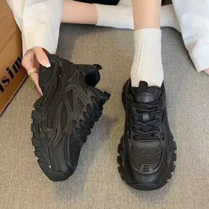 Women Fashion Casual Mesh Breathable Lace-Up Thick Sole Chunky Platform Sneakers