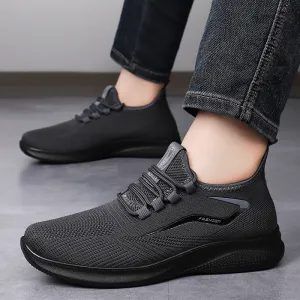 Men Fashion Casual Solid Color Flyknit Breathable Soft Sole Lace Up Sneakers