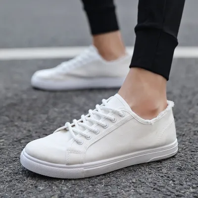 Men Fashion Casual Solid Color Round-Toe Lace-Up Flat Canvas Sneakers