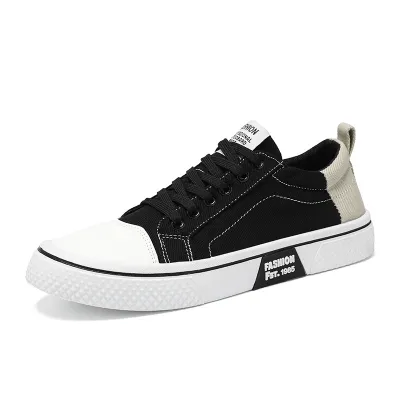 Men's Fashion Color Block Canvas Lace Up Flat Sneakers