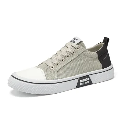 Men's Fashion Color Block Canvas Lace Up Flat Sneakers