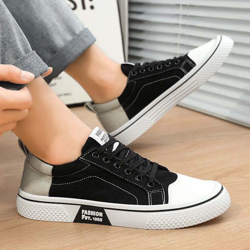 Men's Fashion Color Block Canvas Lace Up Flat Sneakers