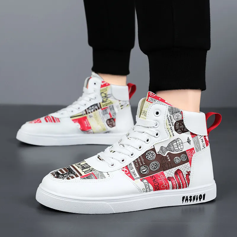 Men Fashion Hip-Hop Canvas High-Top Sneakers with Cartoon Print