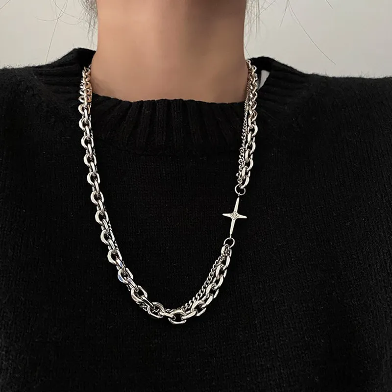 Men's Fashion Simple Hip-Hop Rough Titanium Steel Cross Chain Geometric Necklace