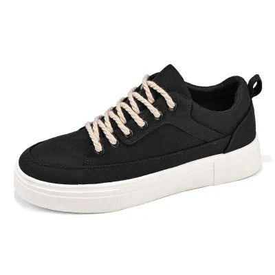 Men Fashion Casual Solid Color Round-Toe Lace-Up Canvas Soft Sole Sneakers