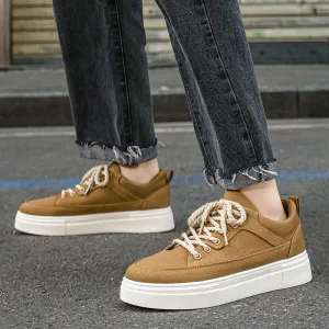 Men Fashion Casual Solid Color Round-Toe Lace-Up Canvas Soft Sole Sneakers