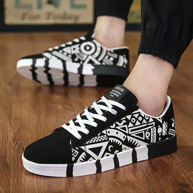 Men Fashion Casual Spring And Summer Printed Breathable Lace-Up Canvas Sneakers