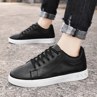 Men Fashion Casual Simple Solid Color Lace Up Flat Sneakers