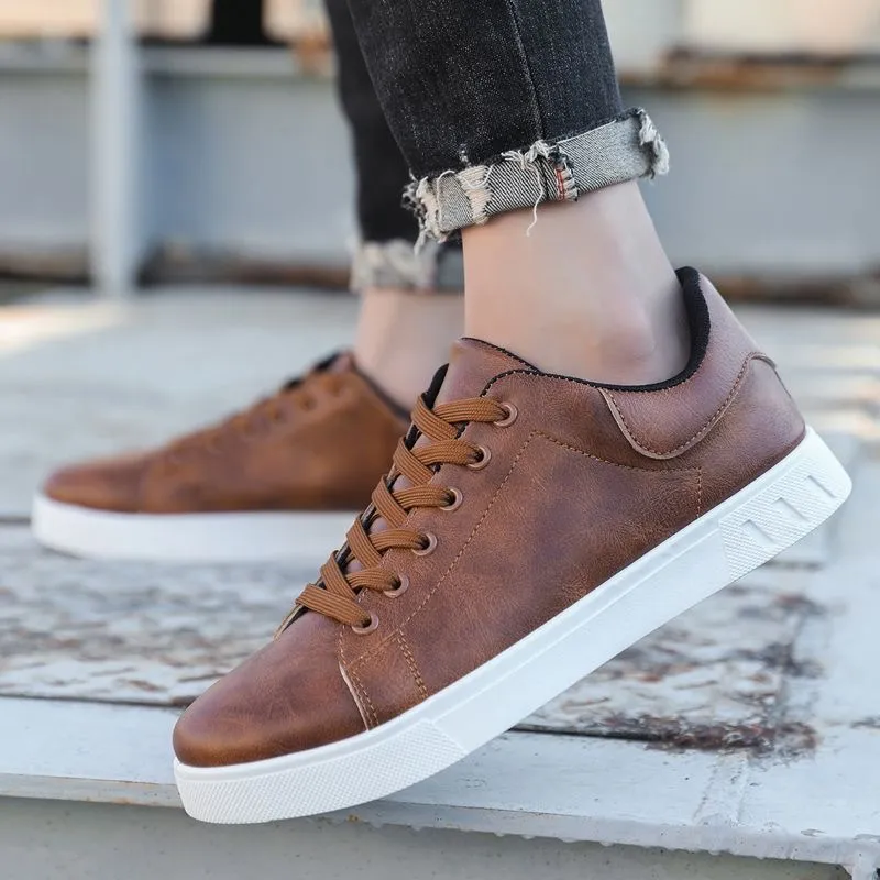 Men Fashion Casual Simple Solid Color Lace Up Flat Sneakers