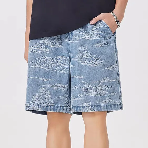 Men's Fashion Casual Jacquard Texture Loose Denim Shorts
