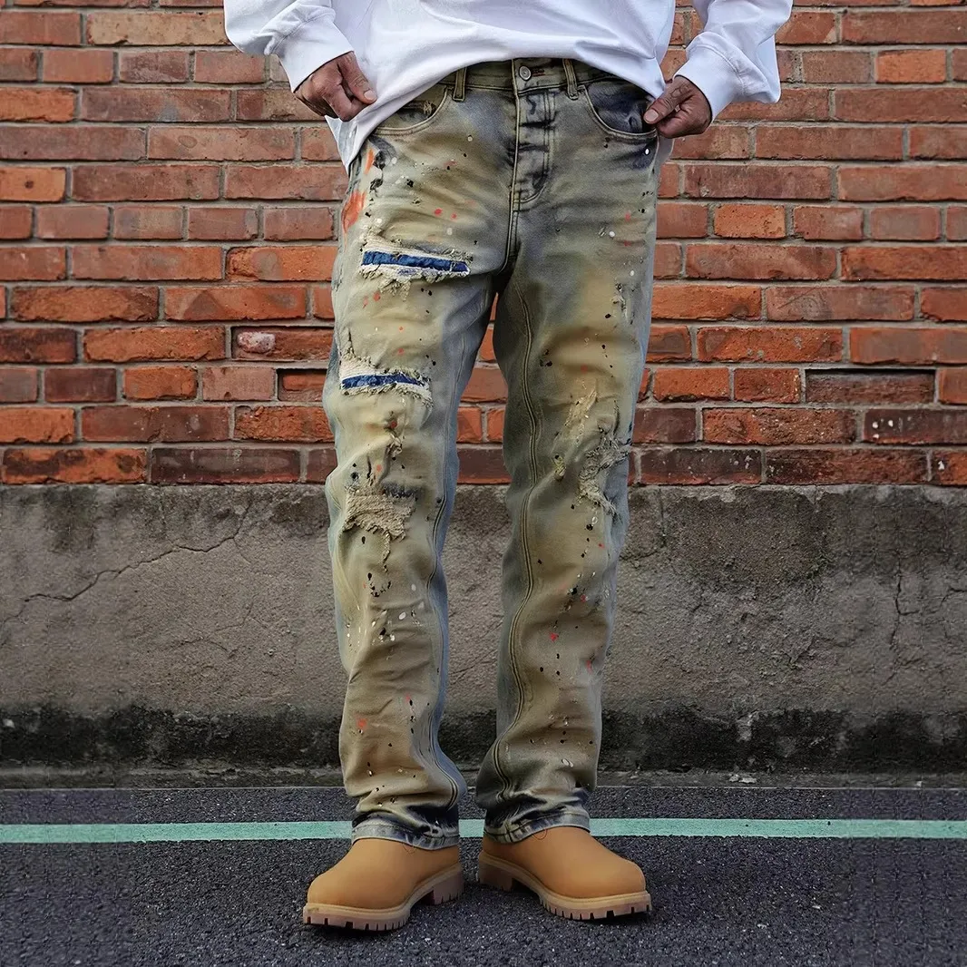 Men's Fashion Casual Retro Ripped Straight Denim Jeans