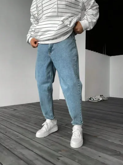 Men Fashion Casual Stretch Zipper Mid-Waist Straight-Leg Mom Jeans