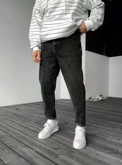 Men Fashion Casual Stretch Zipper Mid-Waist Straight-Leg Mom Jeans