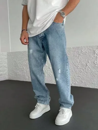 Men Fashion Casual Stretch Zipper Mid-Waist Straight-Leg Mom Jeans