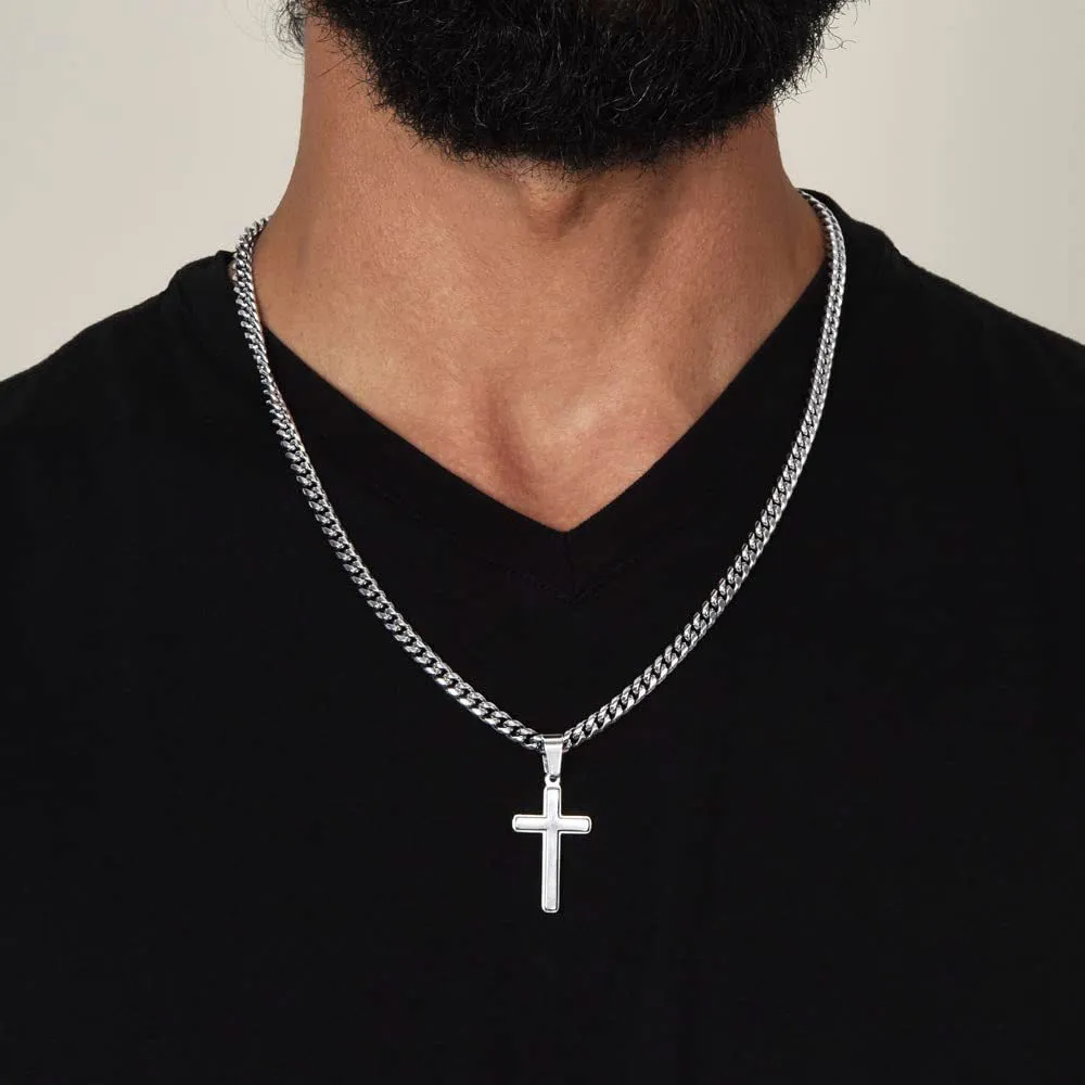 Men's Fashion Gosy Cross Pendant Stainless Steel Cuban Chain Necklace