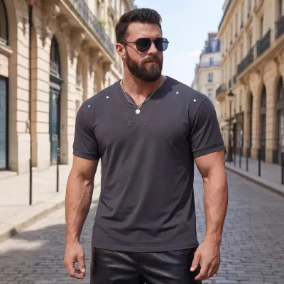 Men's Casual Summer Solid Color V-Neck Short Sleeve T-Shirt