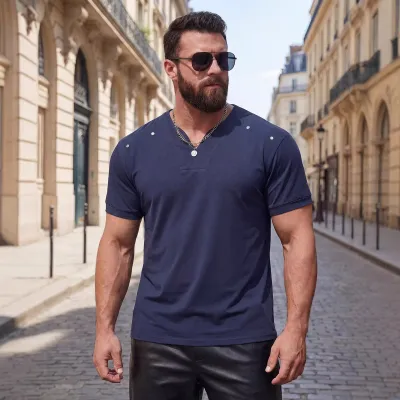 Men's Casual Summer Solid Color V-Neck Short Sleeve T-Shirt