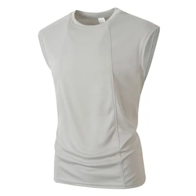 Men's Casual Solid Color Breathable Mesh Sleeveless Round Neck T-Shirt