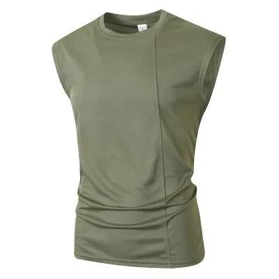 Men's Casual Solid Color Breathable Mesh Sleeveless Round Neck T-Shirt