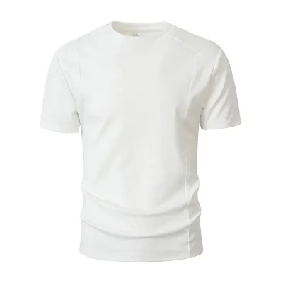 Men Fashion Casual Solid Color Short Sleeve T-Shirt with Dropped Shoulder