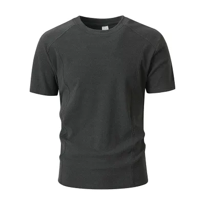 Men Fashion Casual Solid Color Short Sleeve T-Shirt with Dropped Shoulder