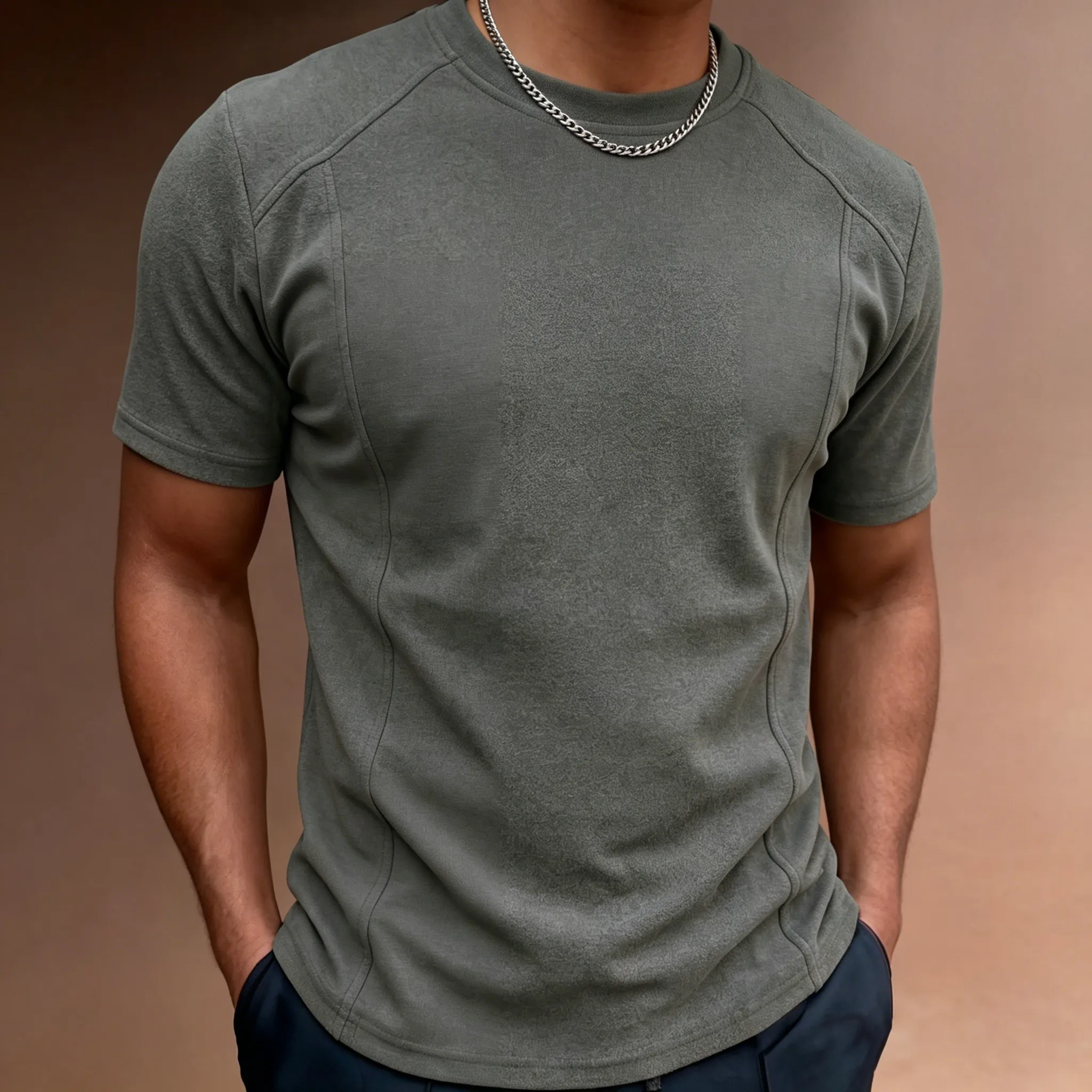 Men Fashion Casual Solid Color Short Sleeve T-Shirt with Dropped Shoulder