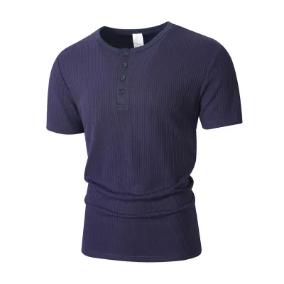 Men'S Fashion Casual Solid Color Buckle Collar Short-Sleeve T-Shirt