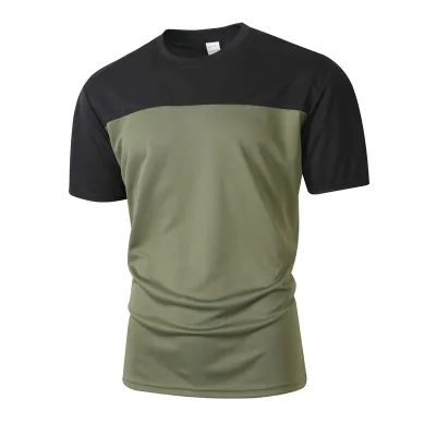 Men's Fashion Color Block Short-Sleeve Breathable Polyester Mesh T-Shirt