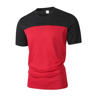 Men's Fashion Color Block Short-Sleeve Breathable Polyester Mesh T-Shirt