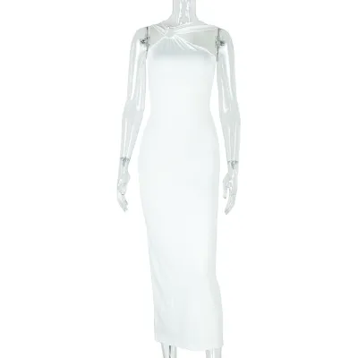 Women Fashion Sexy Elegant Asymmetrical Solid Color Metallic Pleated Sleeveless Dress