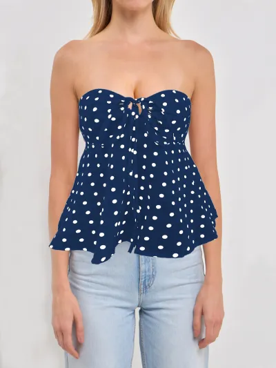 Women Fashion Sexy Summer Flower Printed Lace-Up Backless Tube Top