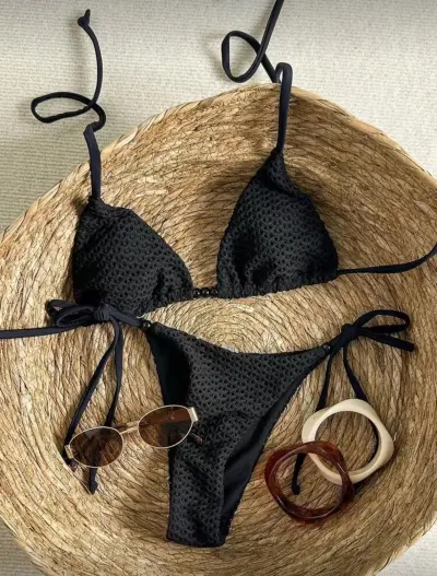 Women Sexy Solid Color Neck Strap Bikini Beach Swimsuit