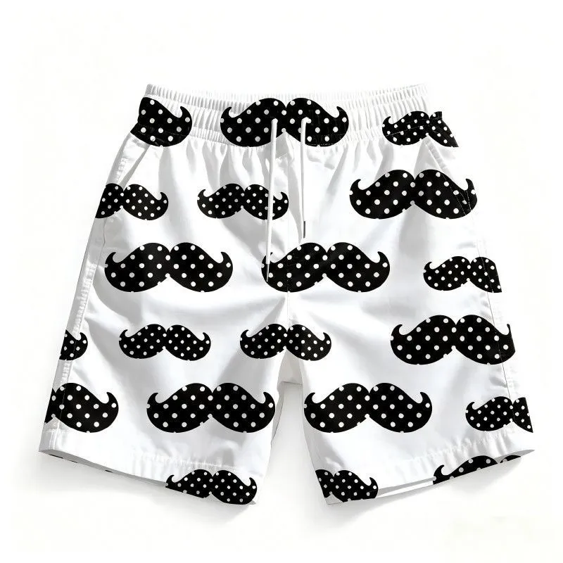 Men Fashion Casual Summer 3D Beard Print Quick Dry Breathable Shorts