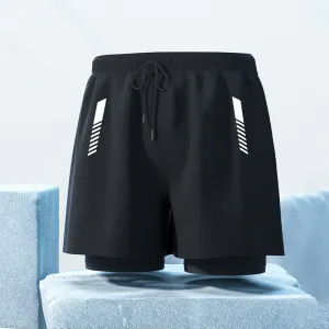 Men's Casual Double-Layer Quick-Drying Printed Beach Swim Shorts