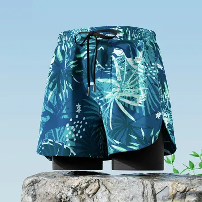 Men's Fashion Casual Printed Double-Layer Quick-Drying Swim Trunks