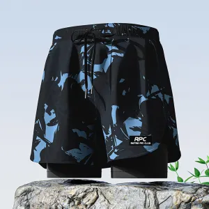 Men's Fashion Casual Tiny Flower Printed Double-Layer Quick-Drying Swimming Trunks