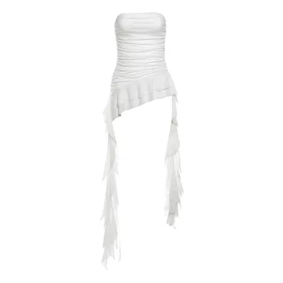 Women Fashion Sexy Solid Color Slim-Fit Sleeveless Pleated Long Ribbon Tube Top