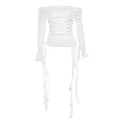 Women'S Fashion Sexy Solid Color Off-Shoulder Long-Sleeve Slim-Fit Long Ribbon T-Shirt