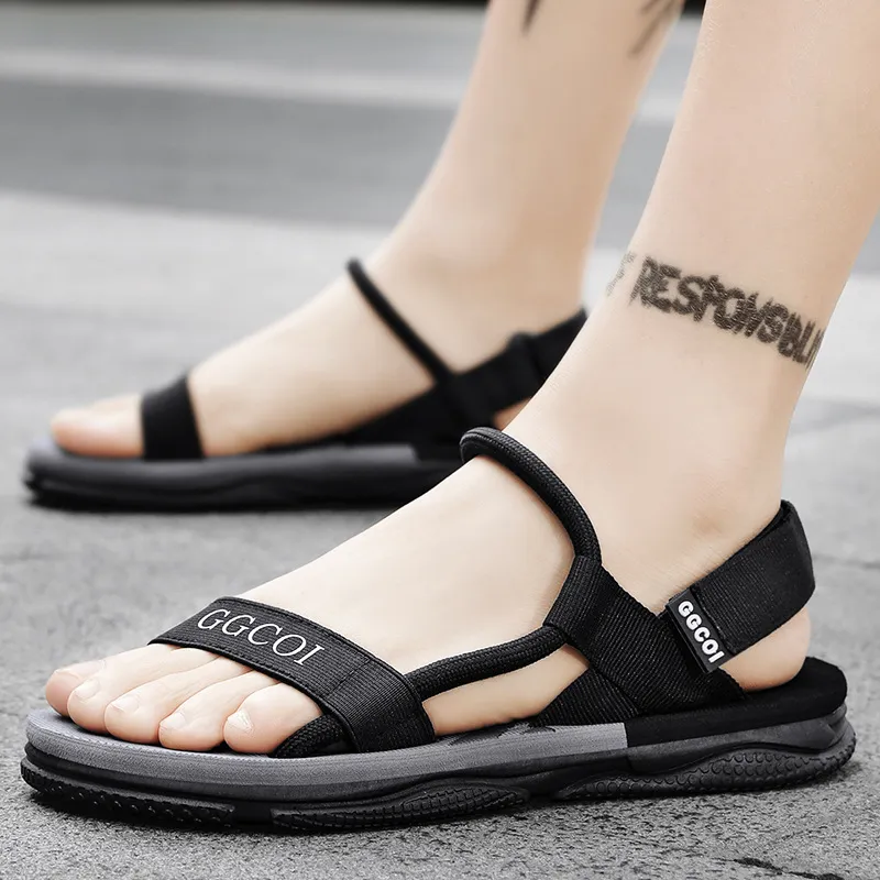 Men's Fashion Casual Simple Summer Dual-Use Non-Slip Flat Beach Sandals with Velcro