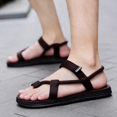 Men's Fashion Casual Summer Dual-Use Flat Beach Sandals Lace Up PVC
