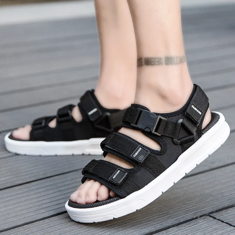Men Fashion Casual Solid Color Velcro Canvas Sandals