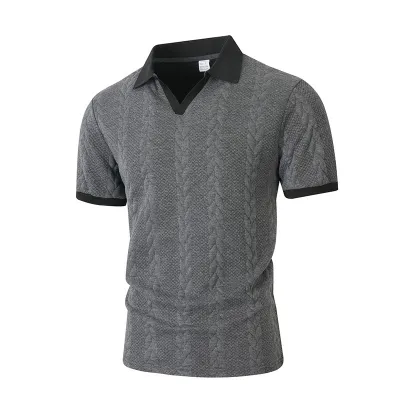 Men Fashion Casual Summer Stitching Jacquard Short-Sleeve Polo Shirt
