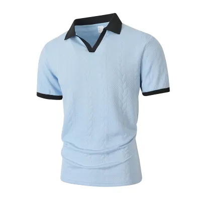 Men Fashion Casual Summer Stitching Jacquard Short-Sleeve Polo Shirt