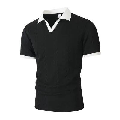 Men Fashion Casual Summer Stitching Jacquard Short-Sleeve Polo Shirt