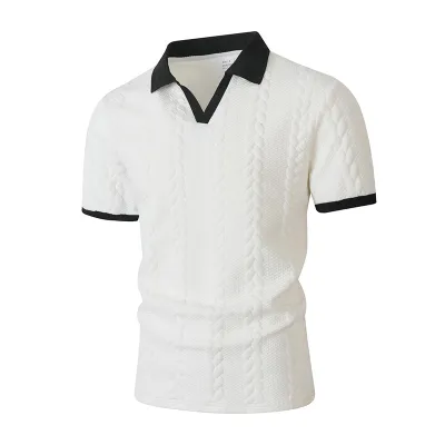 Men Fashion Casual Summer Stitching Jacquard Short-Sleeve Polo Shirt