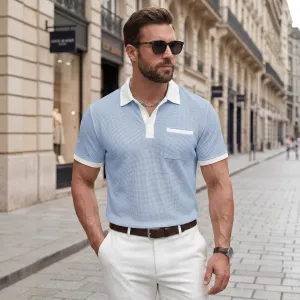 Men Fashion Casual Summer Waffle Stitching Button Short-Sleeve Polo Shirt