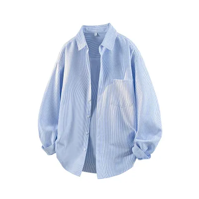 Men Fashion Casual Contrast Color Stripe Lapel Long Sleeve Shirt