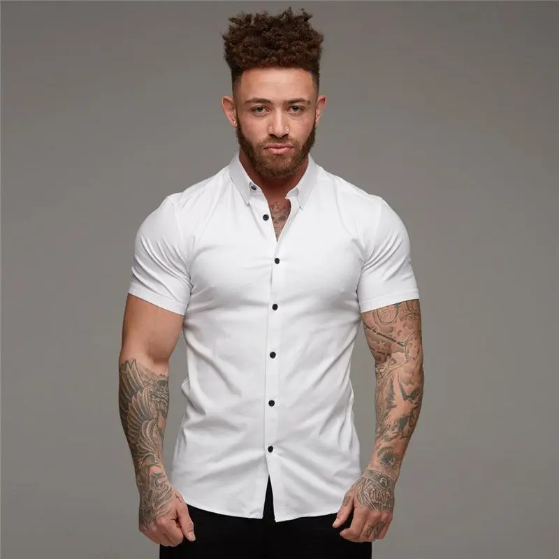 Men's Casual Solid Color Short-Sleeve Cardigan Loose Fit Shirt